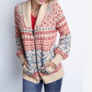 CAbi Multicolor Fair Isle Zip Cardigan Sweater